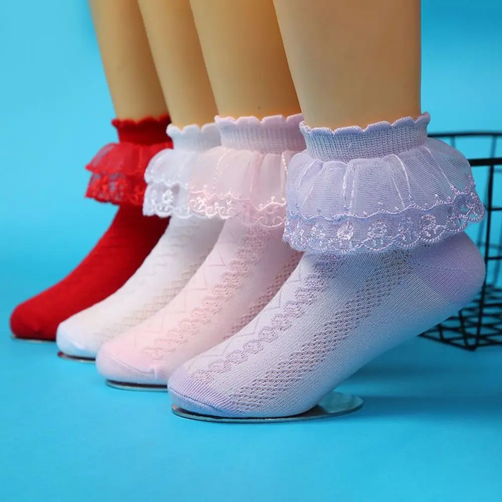 

1pairs Fashion Mesh Fabric Cotton Socks Cute Lace Trim Princess Style Lolita Socks Korean Style Dance Socks Girls