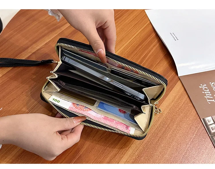 محفظة ذات سعة كبيرة على الطراز الكوري، محفظة طويلة بسحاب واحد، حقيبة الهاتف المحمول وفتحات متعددة للبطاقات، محفظة عالية الجودة