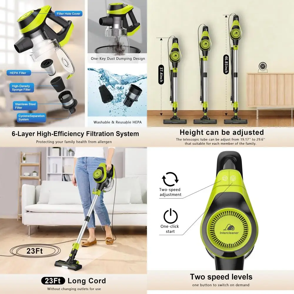 

Регулируемая трубка 19–30, проводной пылесос длиной 23 фута, двухрежимное всасывание, удаление шерсти домашних животных для твердых полов и ковров, настенное крепление в комплекте