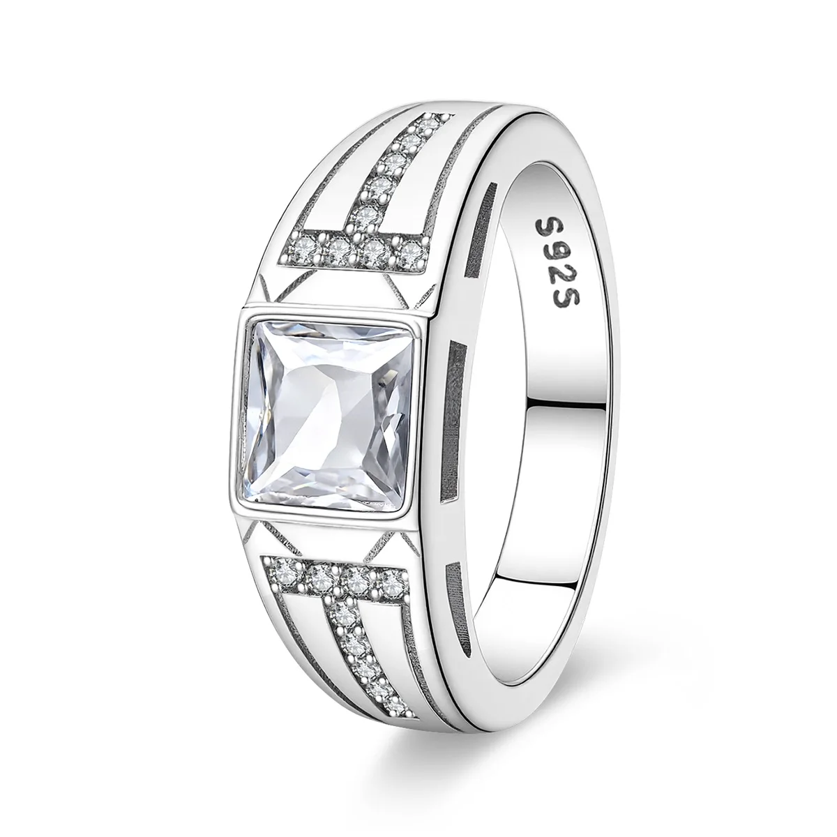 Men's S925 Double T Square Diamond Ring