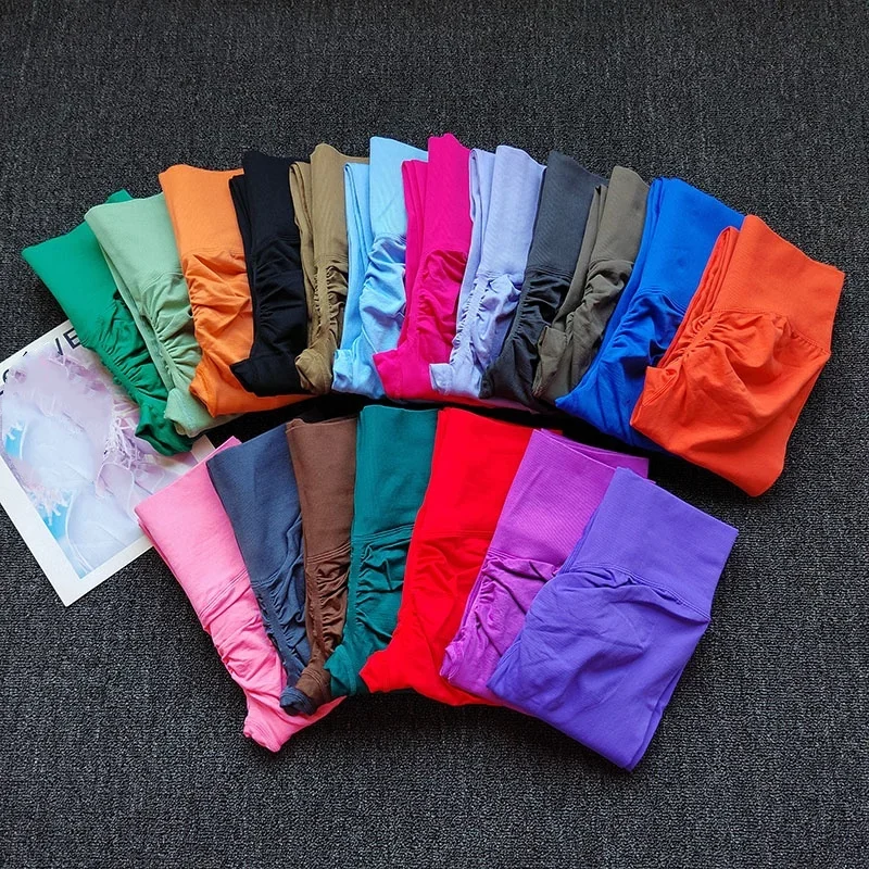 심리스 요가 레깅스] 하이 엘라스틱 심리스 요가 레깅스 - 여성 피트니스 퀵 드라이 푸쉬업 스포츠 팬츠 - 솔리드 하이웨이스트 R