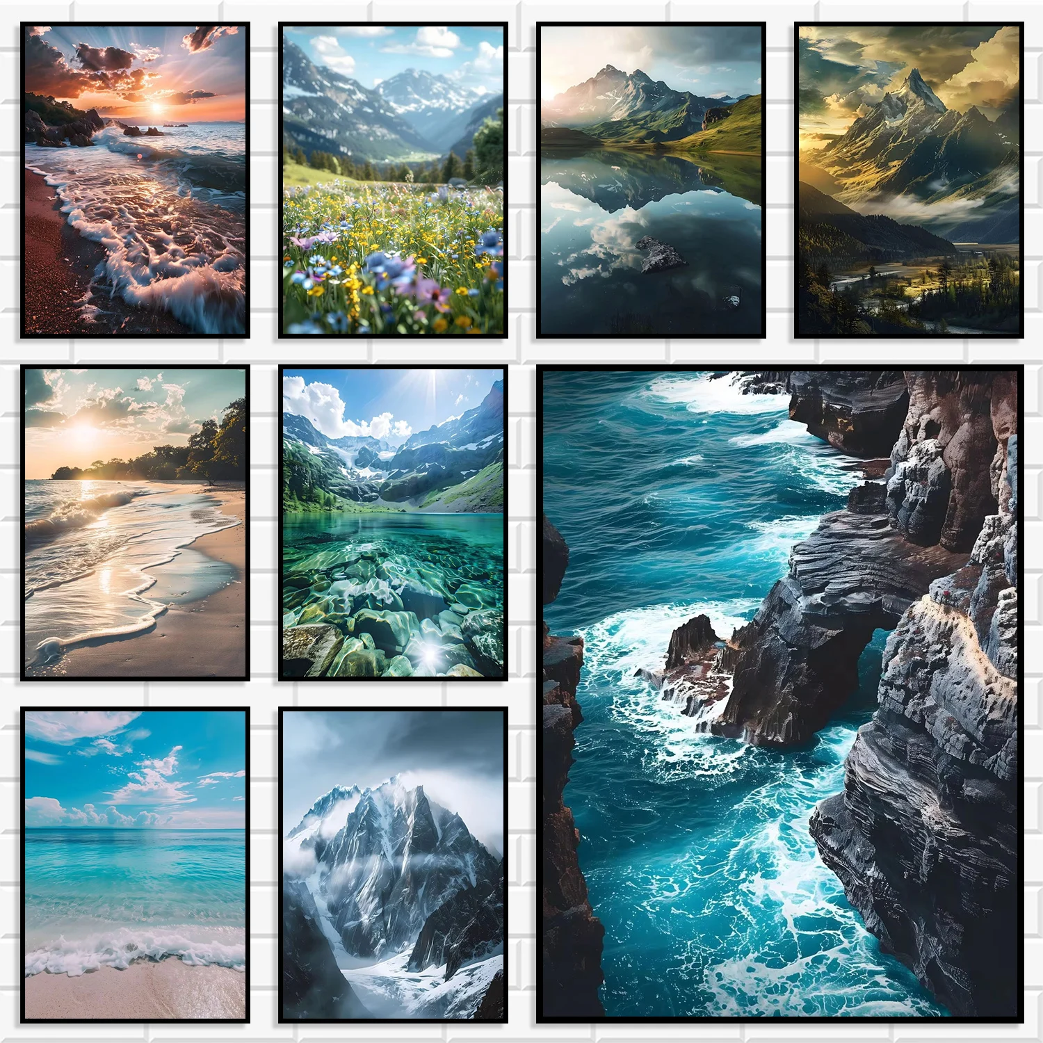 Nordische Naturlandschaft Diamantdruck Berg See Küste Strand Klippe Ozean Wellen Wandkunst Poster Schlafzimmer Apartment Dekoration