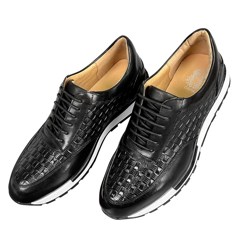 Top Quality Luxury Men Formal Full Grain Leather Shoes Weaving Pattern Shoes Men Lace Up Daily Walking Sneakers Shoes Size 38-46