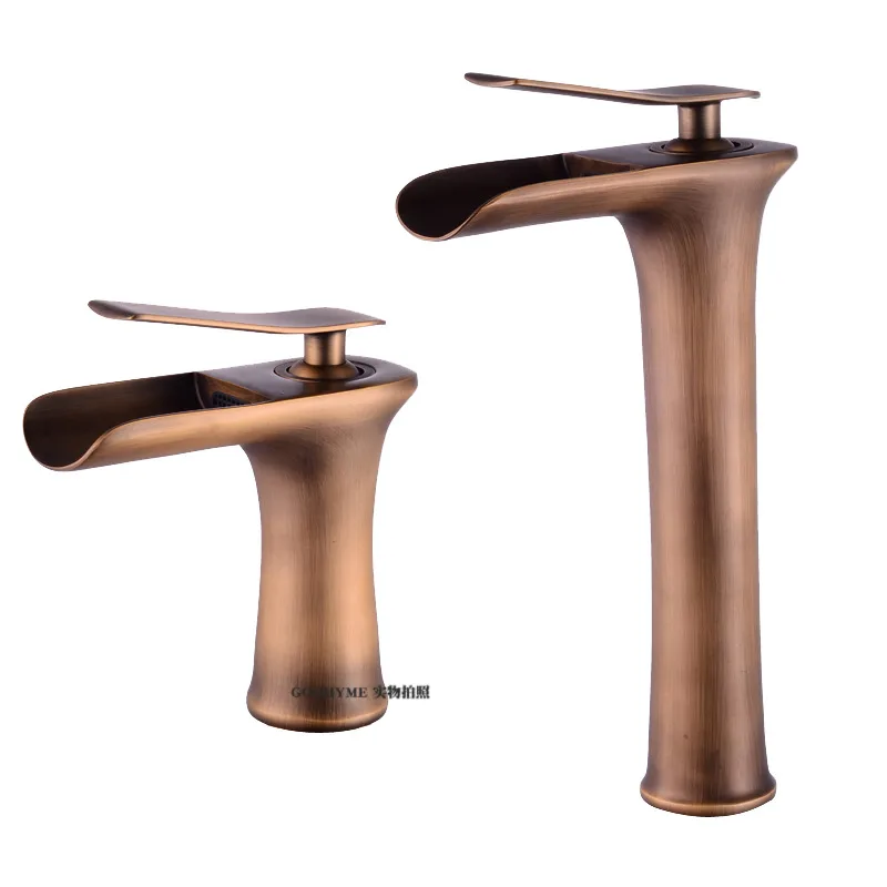 European all-copper antique basin faucet, waterfall single-hole basin on and off the table basin, retro hot and cold faucet