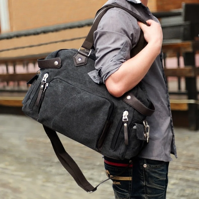 

Retro Canvas Bag Men's Shoulder Crossbody Bag Multi-functional Travel Backpack Large Capacity Casual Commuter Handbag