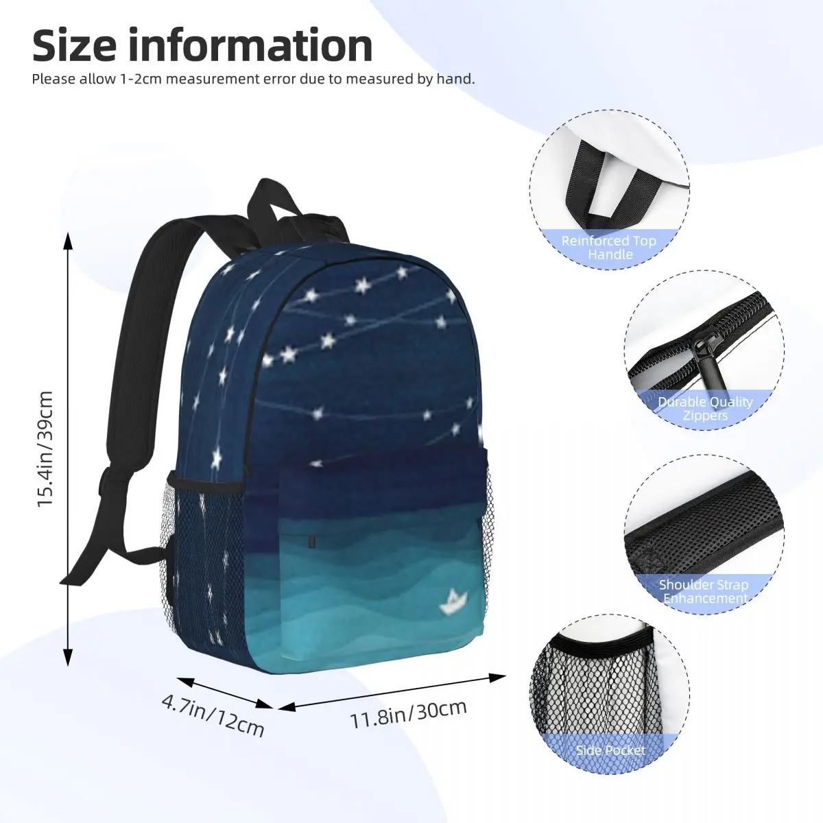 Mochila leve impressão, elegante mochila padrão, novo, 15 Polegada