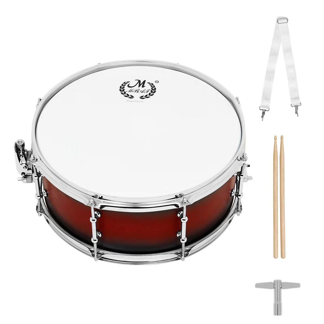 

M MBAT 14 Inch Snare Drum Stainless Steel Snare Drum Set with Strap Drumsticks Adjustable Key Professional Percussion Instrument