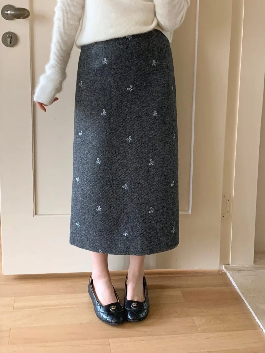 

Ele Embroidered Loose plus Size High Waist Straight A-Line Skirt Women's Faion Commute Sle Spring Season Knot