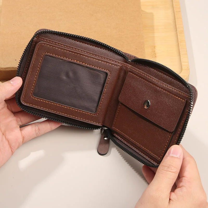 محفظة رجالية جديدة لعام 2025 قصيرة بسحاب أفقي وثلاثة أضعاف بدون محفظة كلاسيكية غير رسمية بإبزيم مربع #5