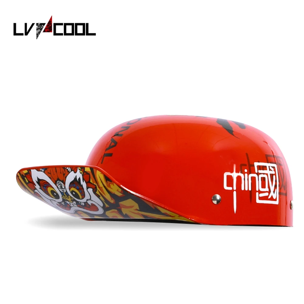 LVCOOL 2023 Baseball Cap Helmet Motorcycle Helmets Summer Open Face Scooter for Cruiser Chopper Gangster Men Women G Type-XXL