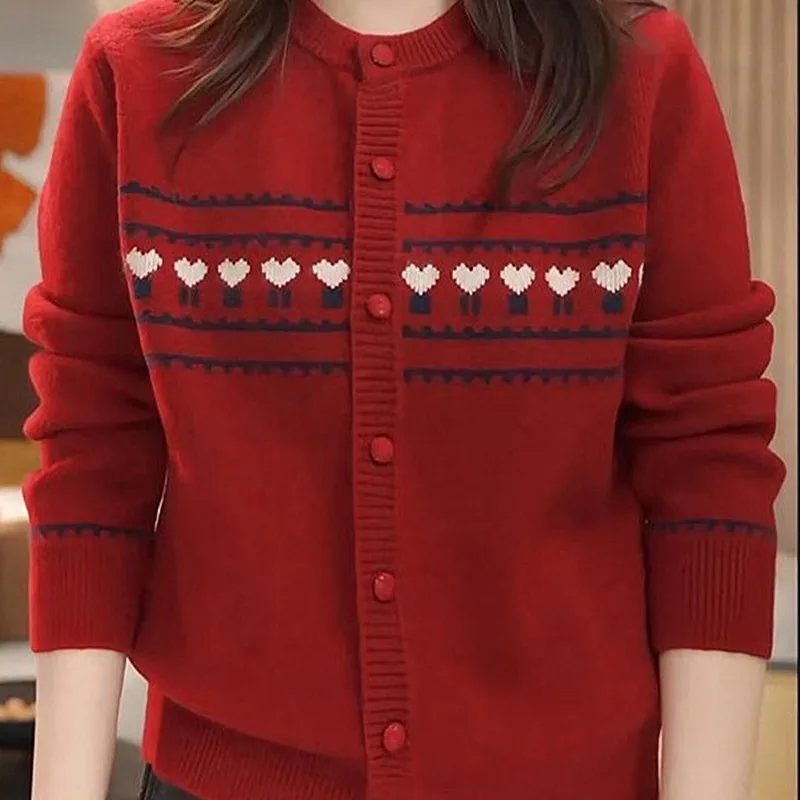 

Vintage Print Cardigan Woman Clothes Buttons Knitting Sweater Coat Female Spring Autumn Jumper Jacket Long Sleeve Knit Tops