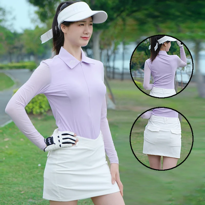

Golfist Golf Ladies Summer Suit Thin Ice Silk Golf Shirts Cooling Long Sleeve Polo Tops Women Sports Slim Skort Pencil Skirts