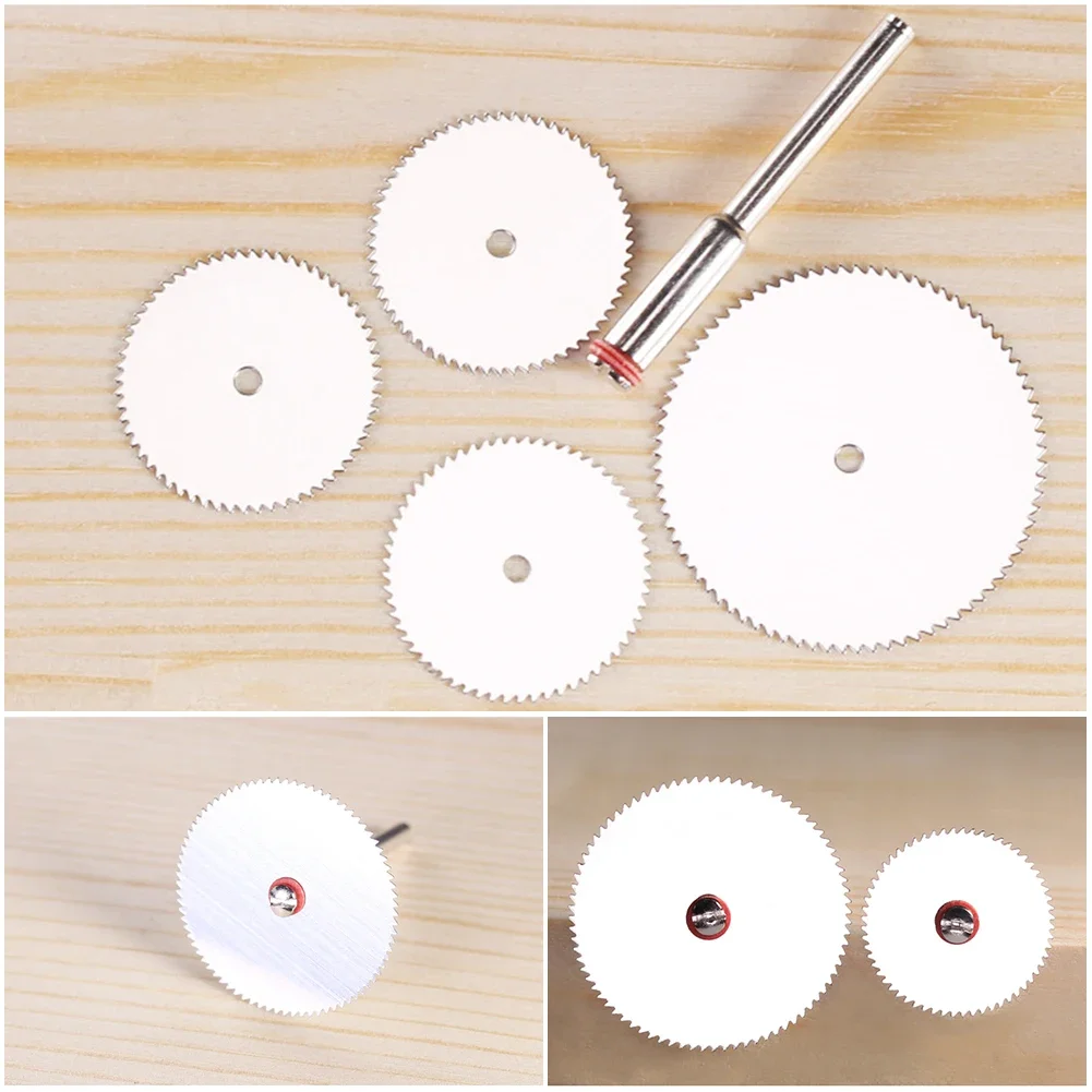 회전 도구용 2.35mm 맨드릴 스테인레스 스틸 커팅 디스크 커터가 포함된 5개 미니 원형 톱날 세트 - 16/18/22/25/32mm