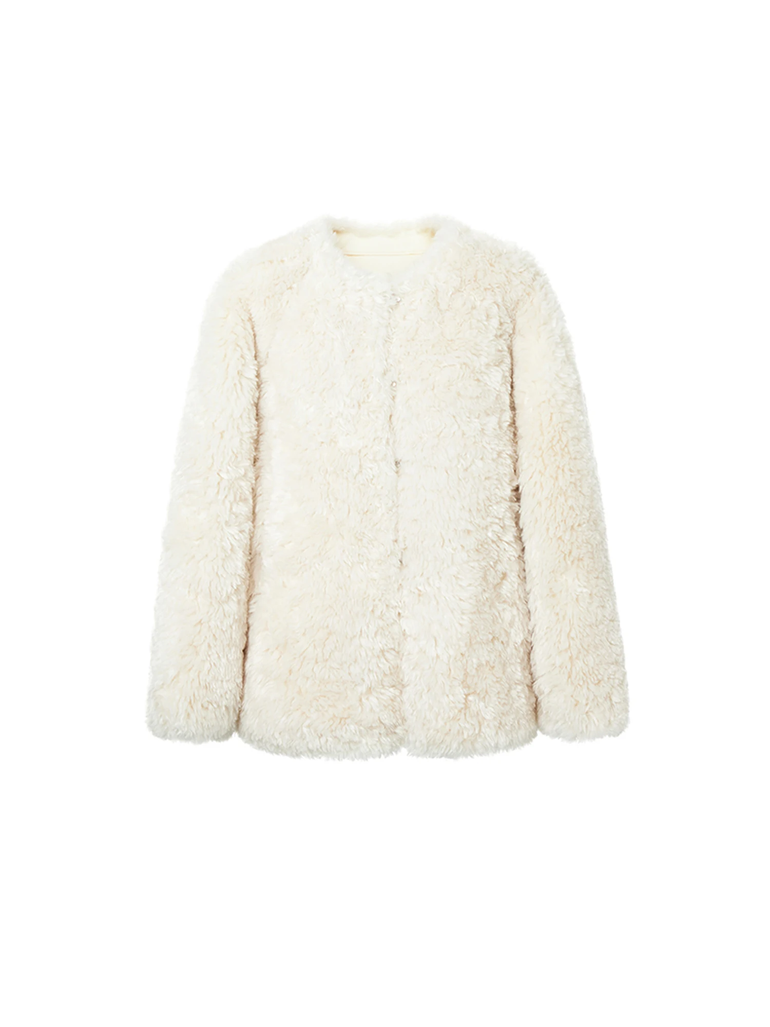 Casaco de Pele E com Gola Redonda para Mulheres, Aquecimento de Inverno, Couro Ecológico, Estilo Simples, Manga Longa,...