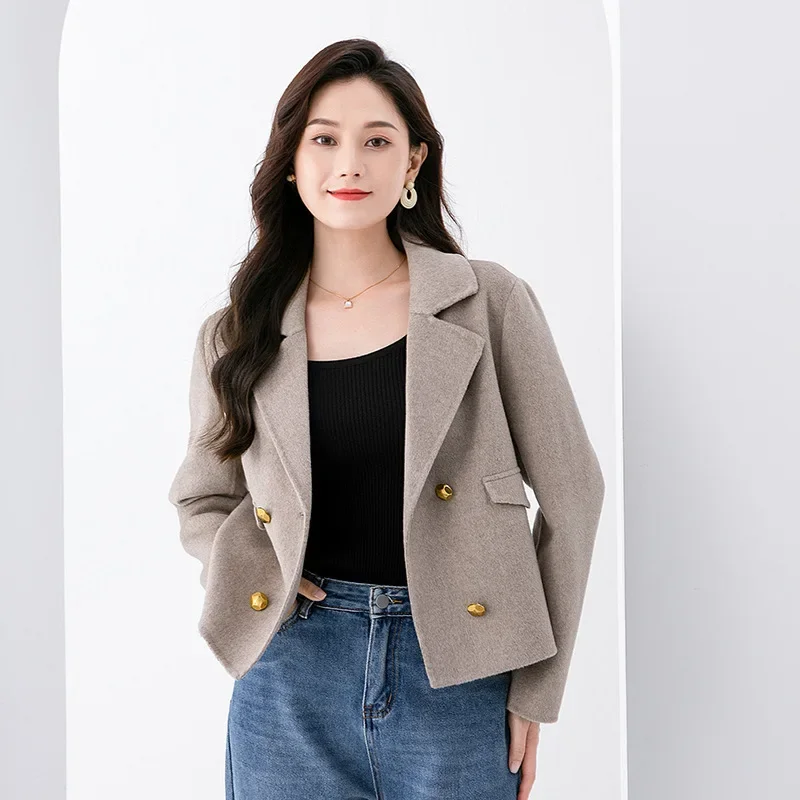 2024 Autumn/Winter Elegant Women's Double-Sided Woolen Overcoat Cropped Petite High-End Jacket Collar For Chic Style