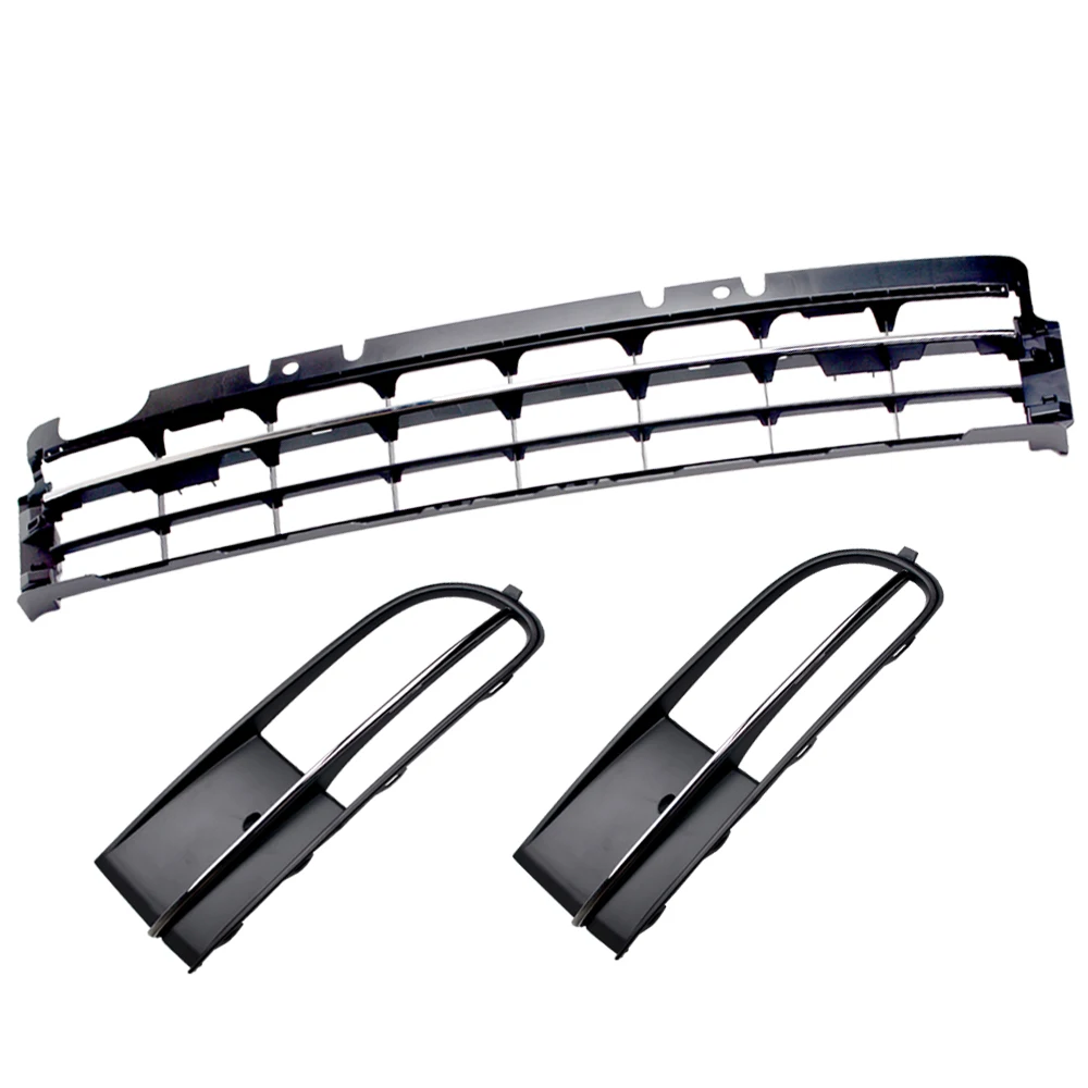 

For 2012-2016 VW Beetle Front Bumper Center + Side Fog Light Grille Chrome Trim Set