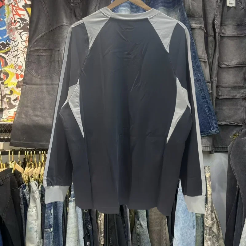 

Retro Spliced Long Sve T-irt Casual Loose Fitn Street Training American Sle Top Digital Print Cotton Youth Faion