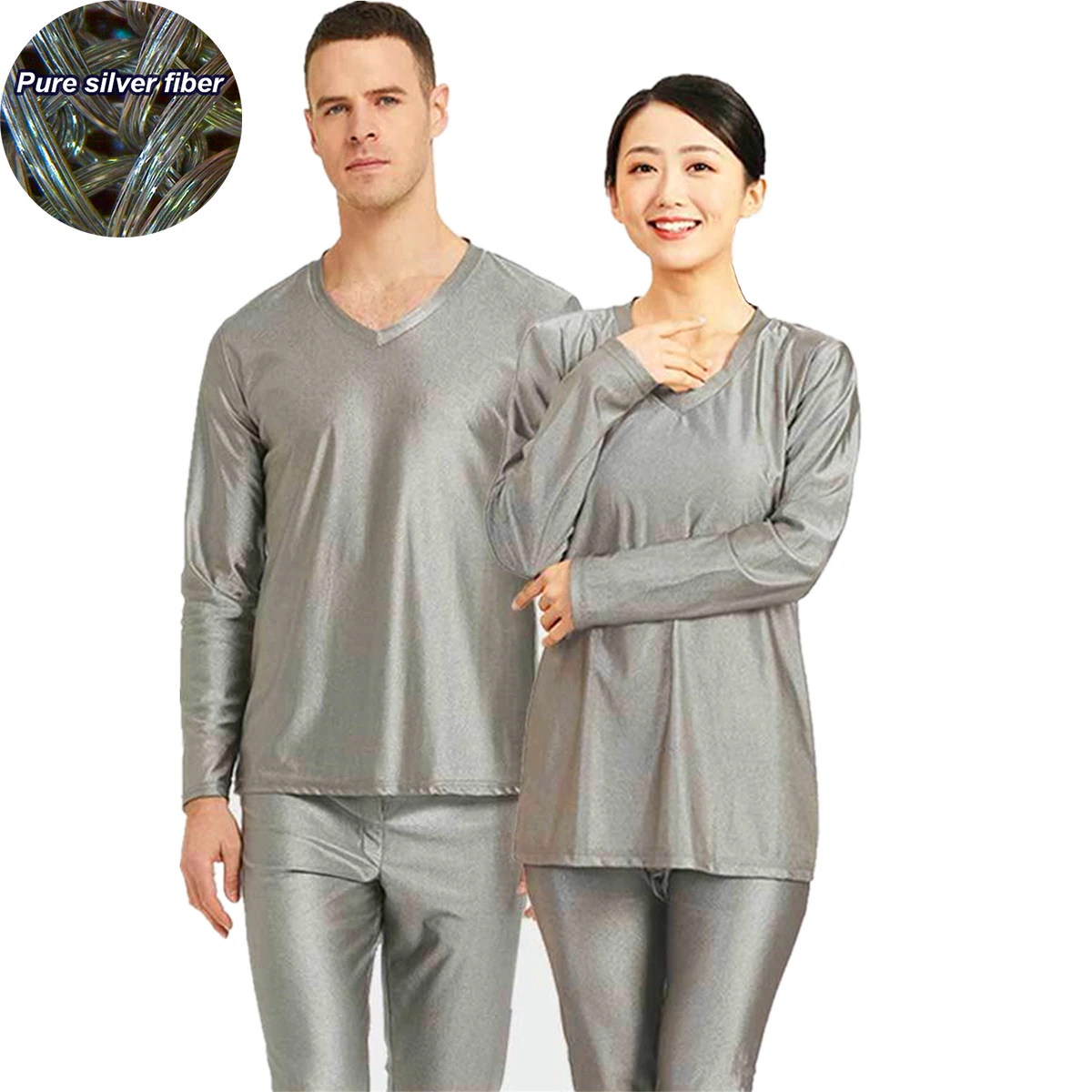 

Conductive Silver Fiber Long-sleeve Underwear Antibacterial EMF/EMI/RF Blocking Anti-radiation Faraday Fabric Longjohns Soft