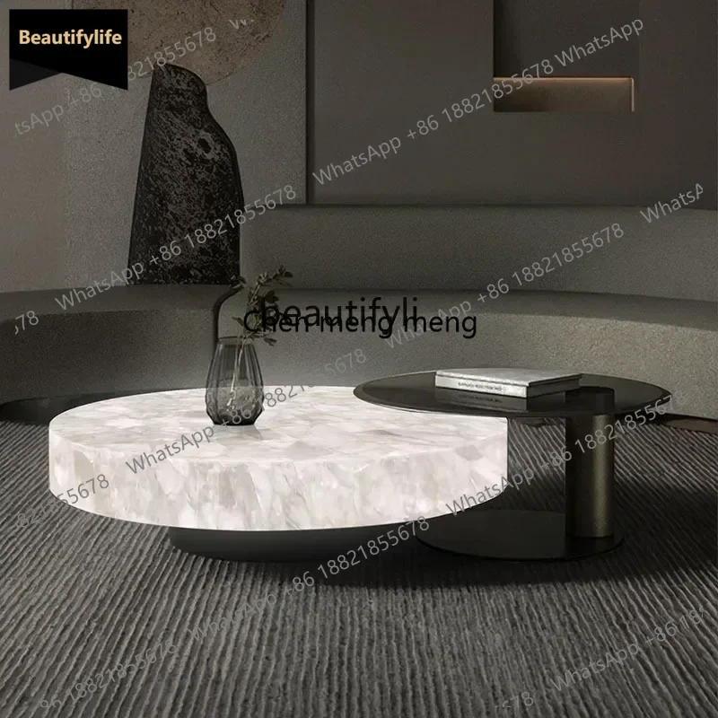

Luminous jade coffee table living room home new marble table round, simple modern high-end53