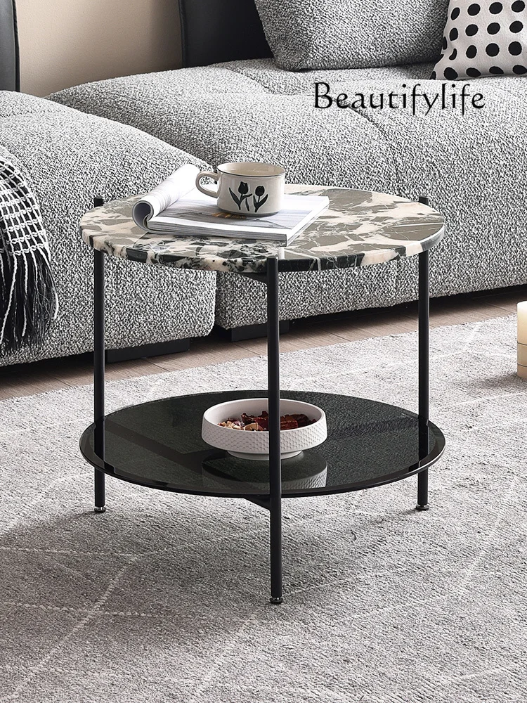 Italian Minimalist Natural Marble Corner Table Designer Home Retro round Sofa Side Table