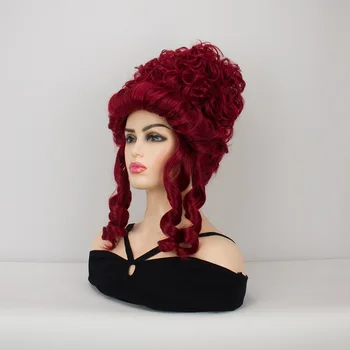 Peluca clásica del siglo XVIII para mujer, peluca Vintage rizada de Reina, Cosplay, juego de rol, longitud media, accesorios para el cabello sintético rojo