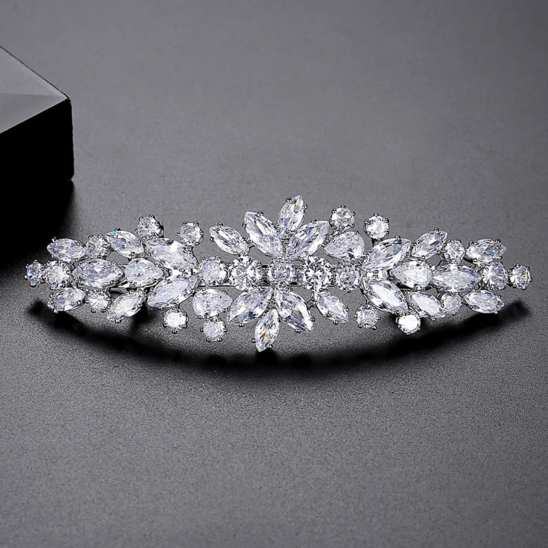 LUOTEEMI Chic Cubic Zirconia Shinning Hair Jewelry Silver Color Temperament Retro Elegant Accessories for Bride Dress Decoration