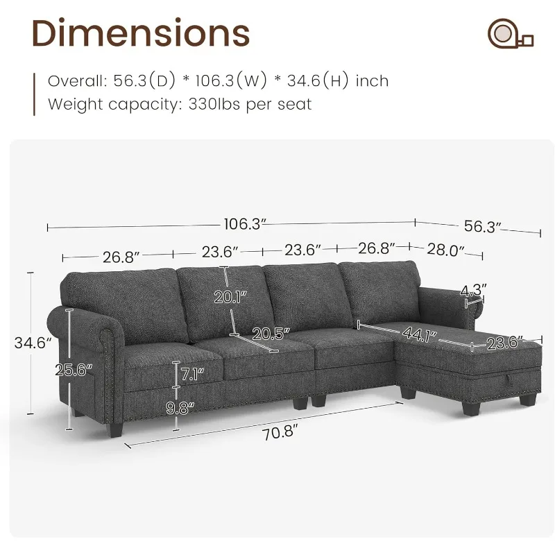 Convertible Sectional Sofa L Shape Couch with Reversible Chaise  Sectional Sofa Couch for Small Space