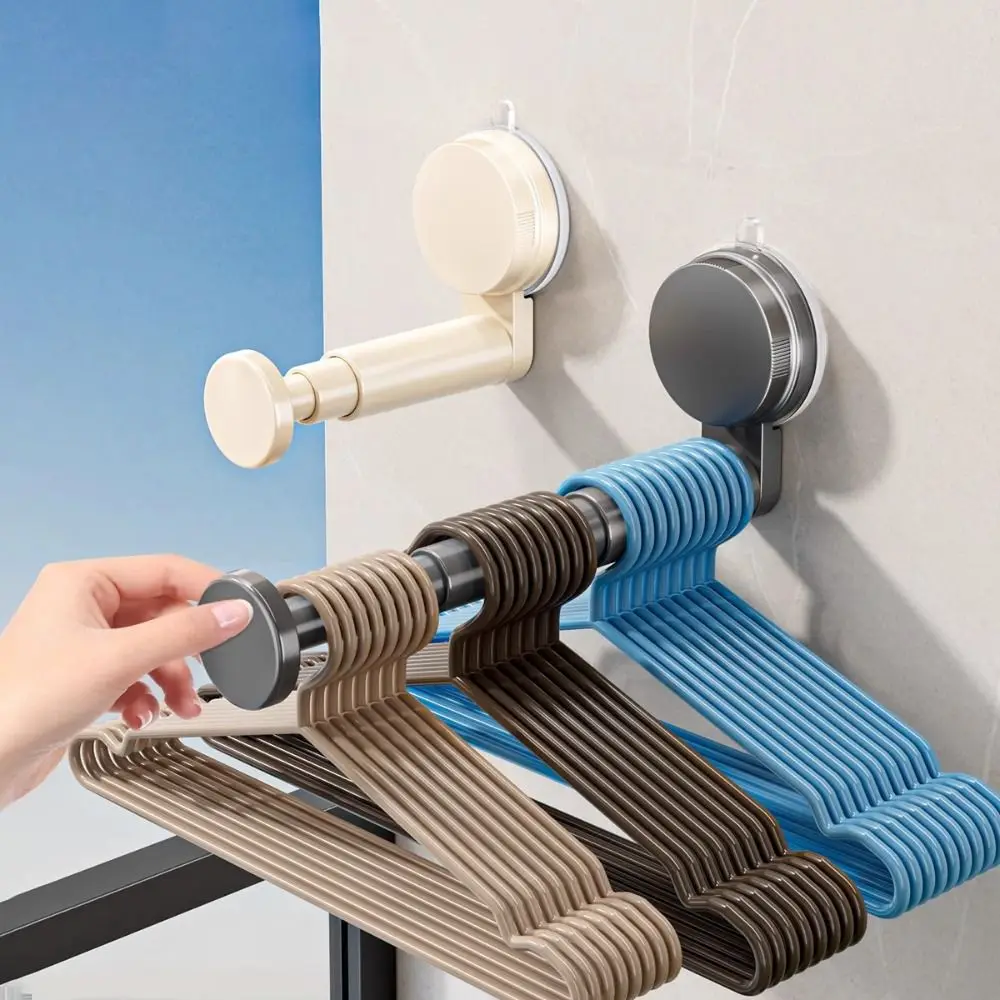 2 PCS Durable Suction Cup Clothes Hanger Wall-Mounted Adjustable Storage Rack Plastic Space-Saving Storage Organizer Kitchen