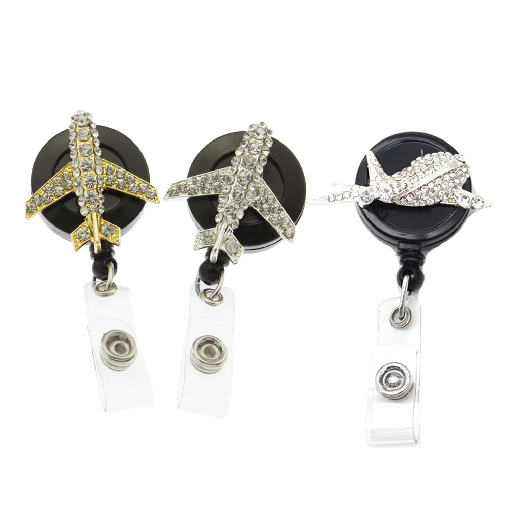 Aircraft Airplane Badge Reel Rhinestone Airplane Airline stewardess Badge Holder Reel for retractable card holder