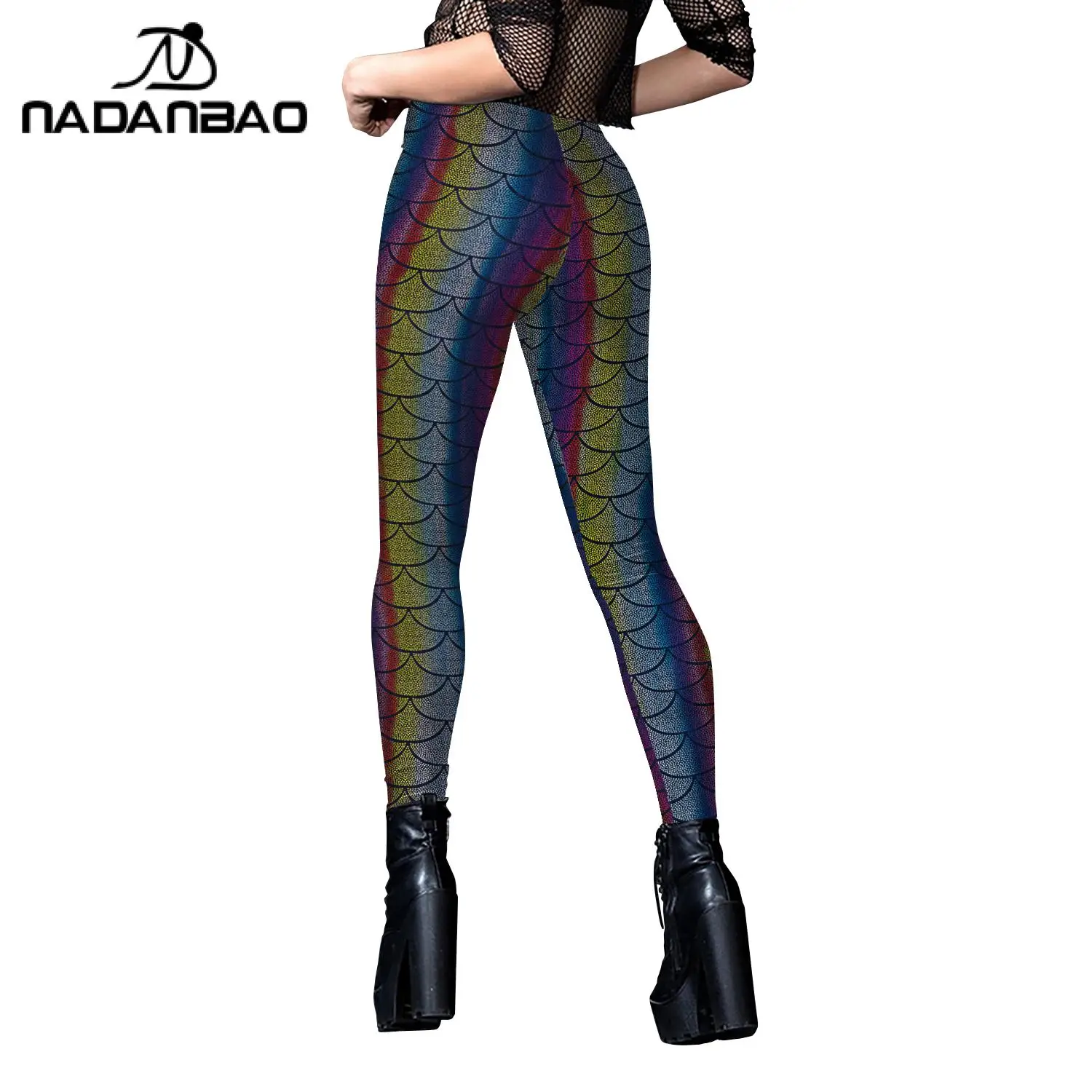 Nadanbao Mermaid Leggings Women Yoga Pants Fitness Workout Sportwear Women's Printing Leggings Middle Waist Cosplay Costume