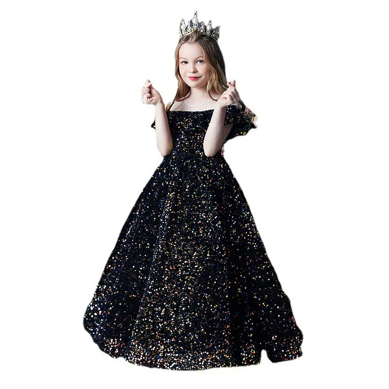Girl\'s Western Style Evening Dress Flower Girl Sequined Catwalk Host Piano Performance Princess Dress