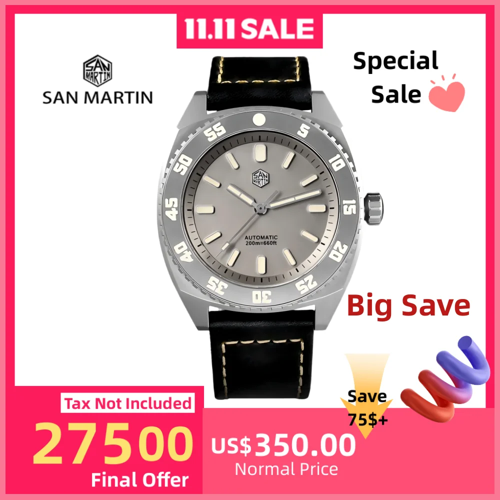 

San Martin 43mm Grade 5 Titanium ST2100 Mechanical Watches For Men Diver's Wristwatch Automatic 200M Waterproof SN0027T-3