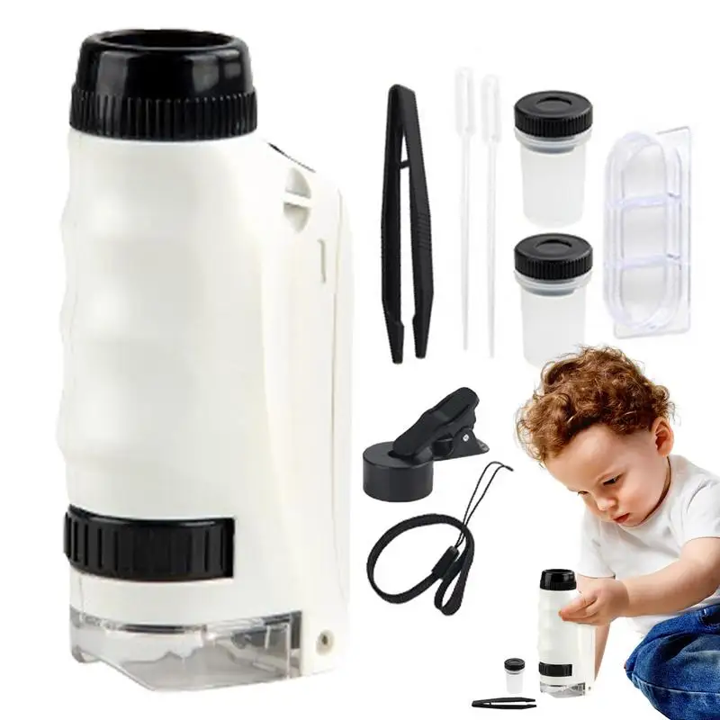 

Kids Portable Microscope 250X Magnification Children's Handheld Microscope Toy With LED Light Scientific Puzzle Toy Outdoor Trip