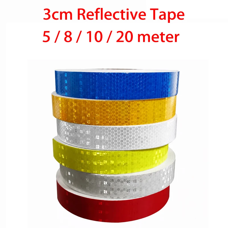 1pcs 3cm 5/8/10/20Meters Reflective Tape Night Safety Reflectors Warning Stickers Universal For Car Bicycle  Motorcycle