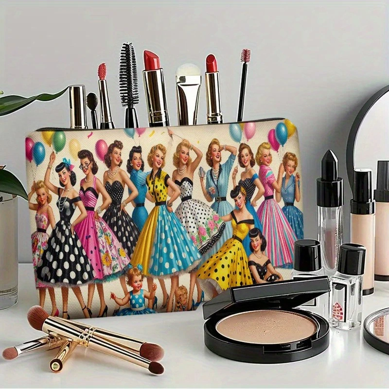 Cosmetic Bag 1pc, Classic Party Background, Double-sided Printing | Travel Toiletry Bag | Zipper Closure