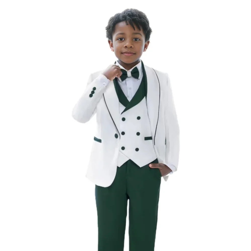 

3 Piece White Jacket Vest Pants Suit for Boys Wedding Tuxedo Vest Kids Blazer Set Slim Fit Tailored Outfit