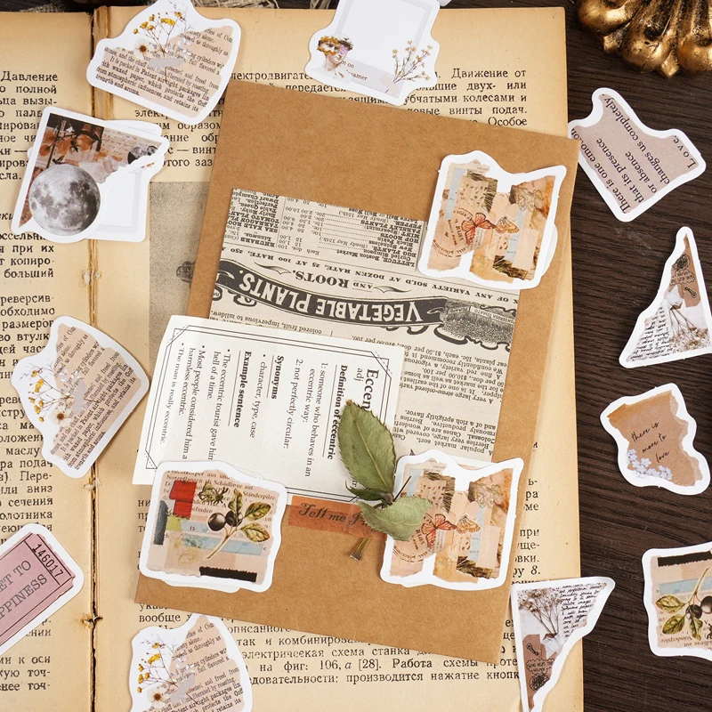 46pcs Retro Fragment Text Stickers Aesthetic DIY Diary Materials Creative Student Stationery Stickers