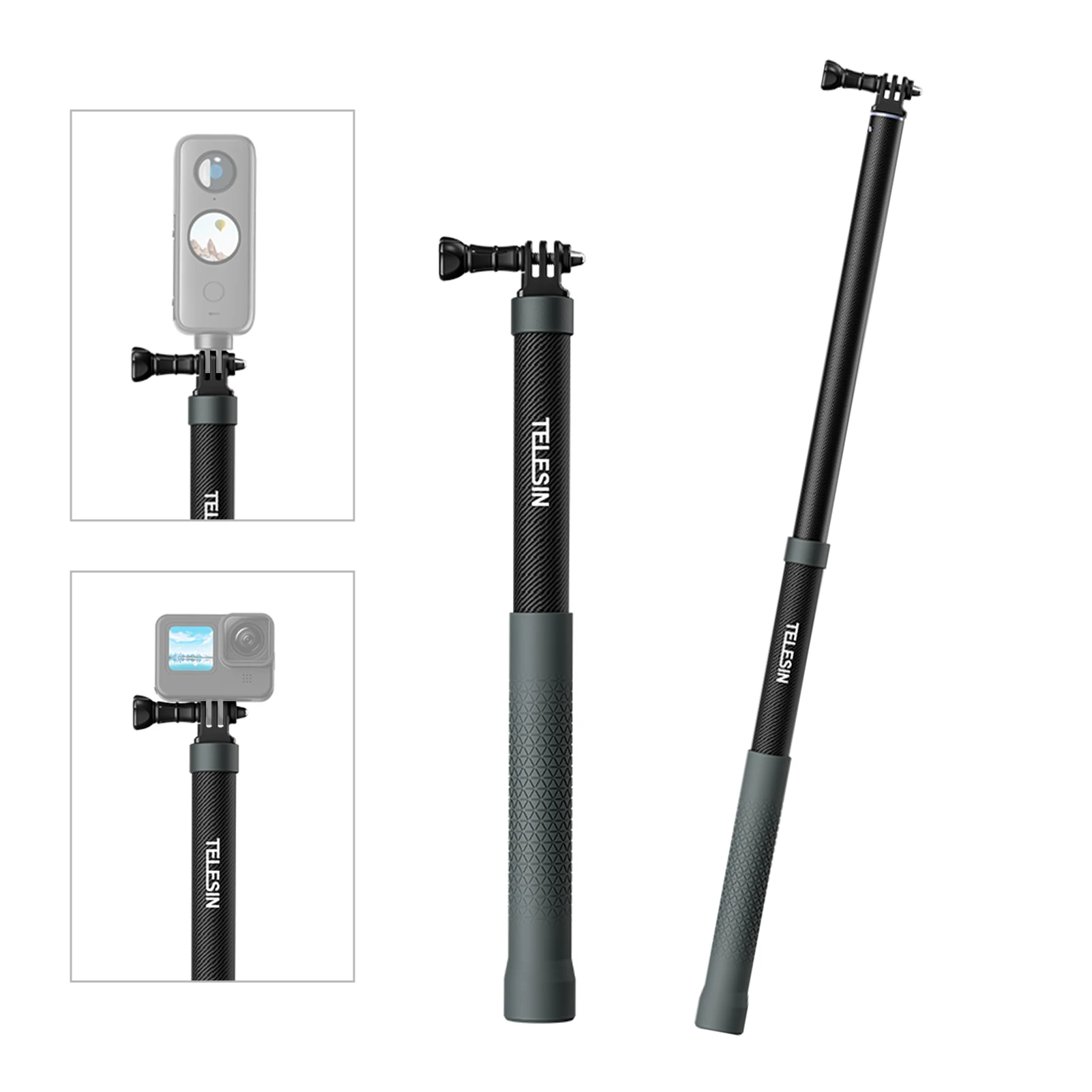 32-120cm Selfie Stick Carbon Fiber Camera Stand Bracket 1/4In Sports Camera Mount for GoPro Hero 12/11/10 Insta360 X3/X2/One