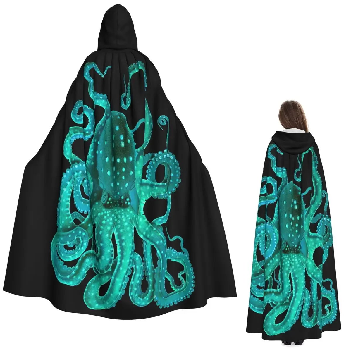 Custom Cthulhu Monster Fantasy Ar Long Hooded Cloak Witch Medieval Costume Cosplay Cape HalloweenParty Adult Unisex