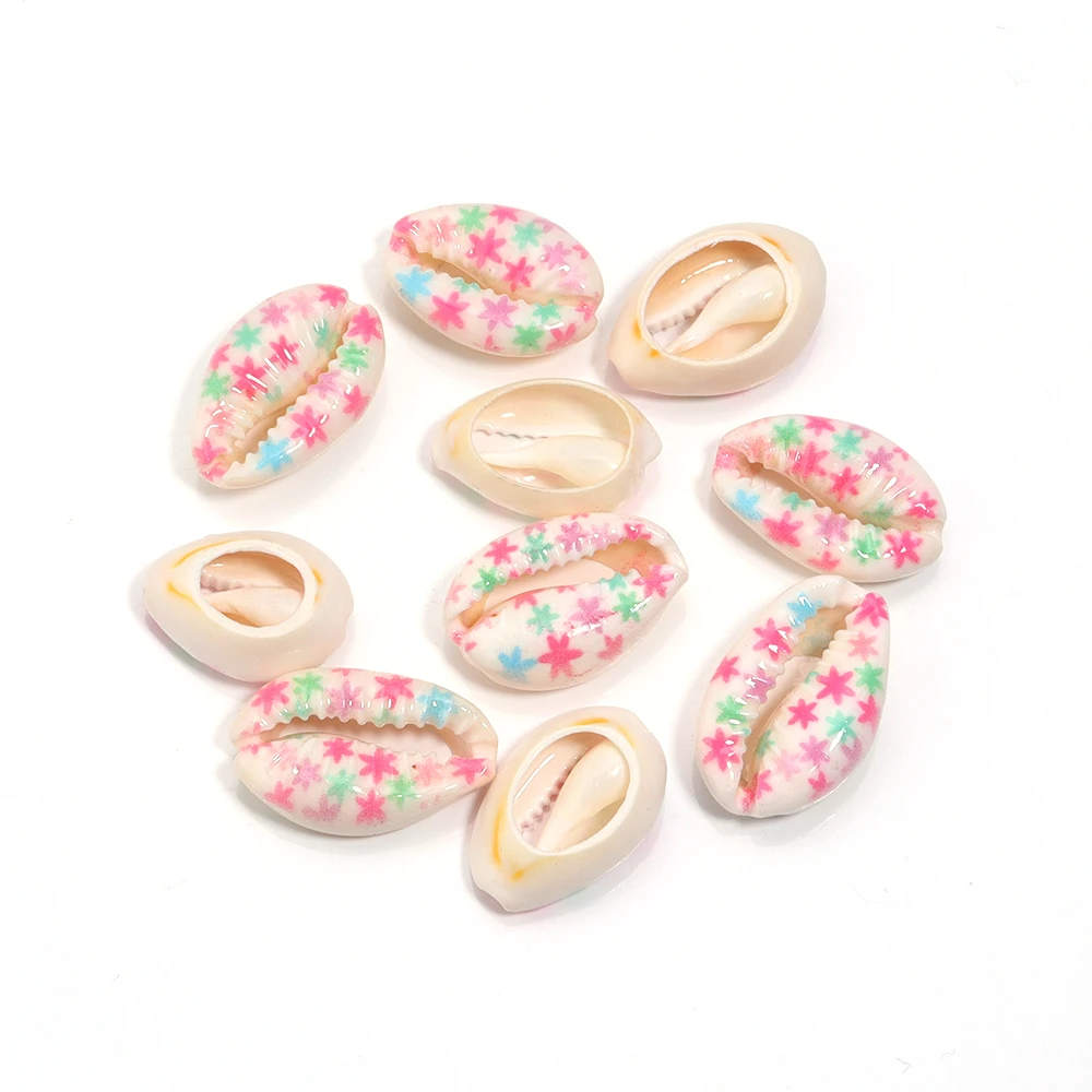 10Pcs 13-20mm Multicolor Natural Sea Shells Beads Flower Wave Star Print Spacer Beads For DIY Bracelet Necklace Jewelry Making ﻿