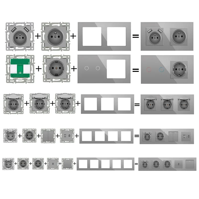novski wall-mounted module diy European standard gray crystal glass panel socket switch button free combination function