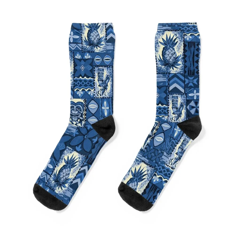 

Pomaika’i Tiki Hawaiian Vintage Tapa - Indigo Blue Socks christmas gifts christmas gift Stockings kids Socks For Girls Men's