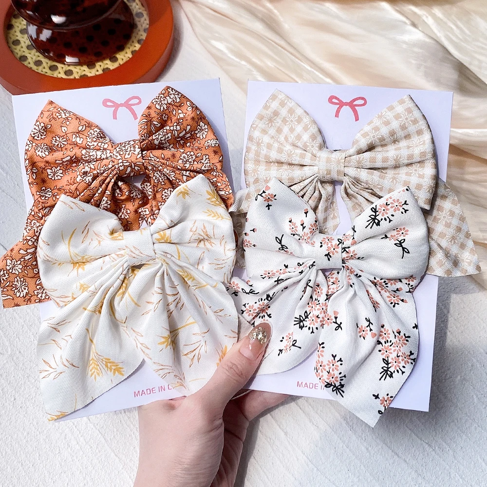 2Pcs/set Sweet Solid Bowknot Hair Clips for Women Girls Print Bows Hairpins Barrettes Duckbill Clip Headwear Hair Accessories