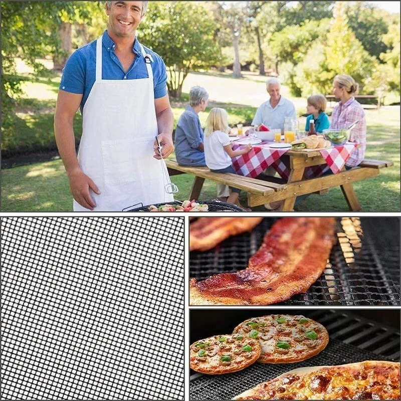 Reusable BBQ Mesh Grill Mat Nonstick Mesh Grilling Mats Easy to Clean Works on Gas Charcoal Electric Grill Barbecue Accessories