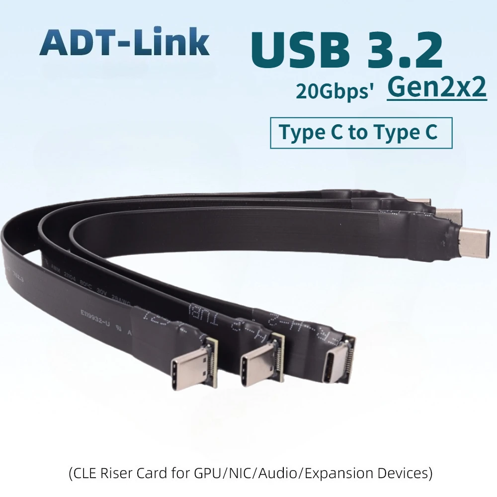 20Gbps USB 3.2 Type C To USB-C Flat Extender Cable Fold 90 Degree USB C Male To Male Charge Data FPC FPV Aerial Photography Cord