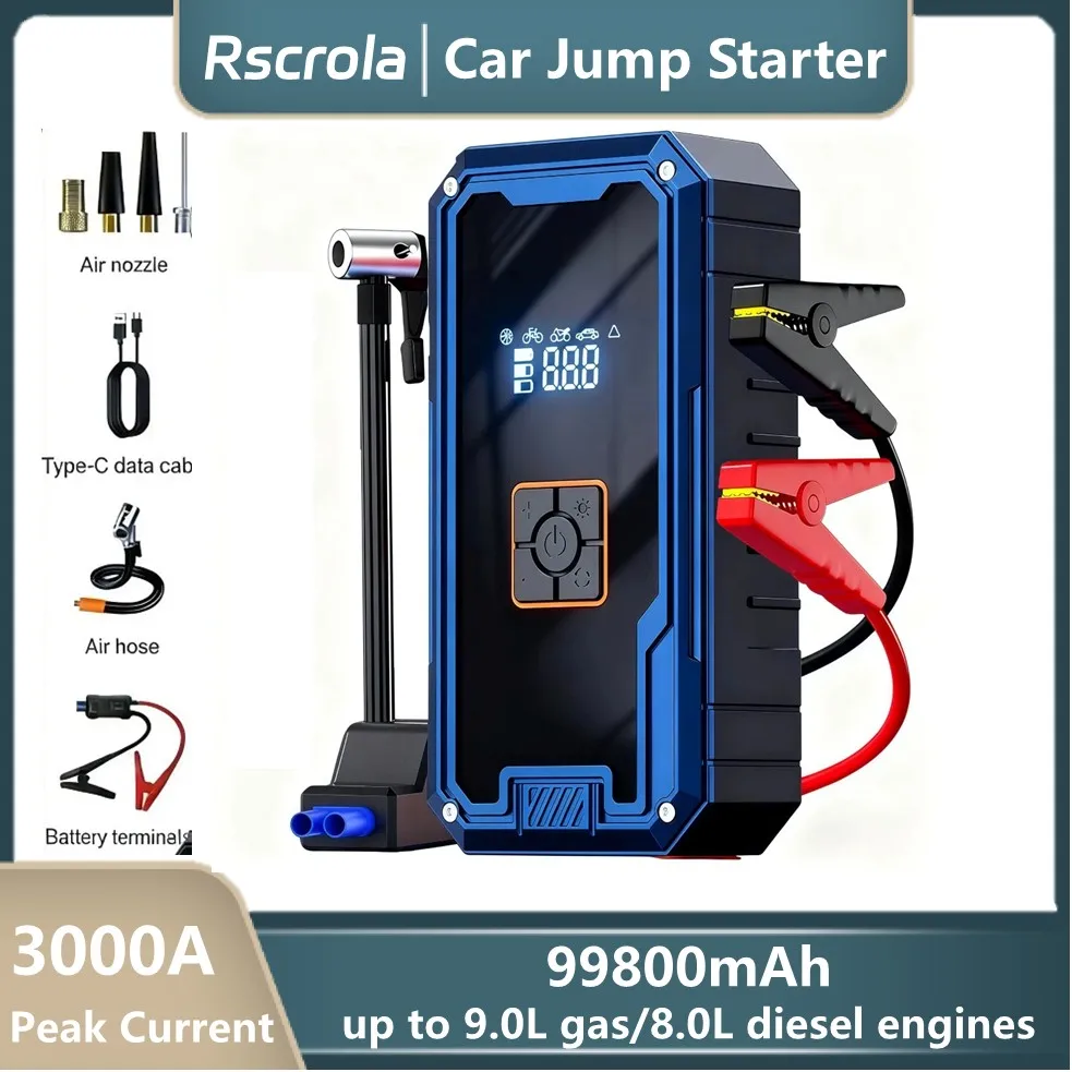 Car Jumper Starter Battery Pack for Up to 9.0L Gas & 8.0L Diesel Engines 12V Portable Jump Box with Flashlight and Jumper Cable