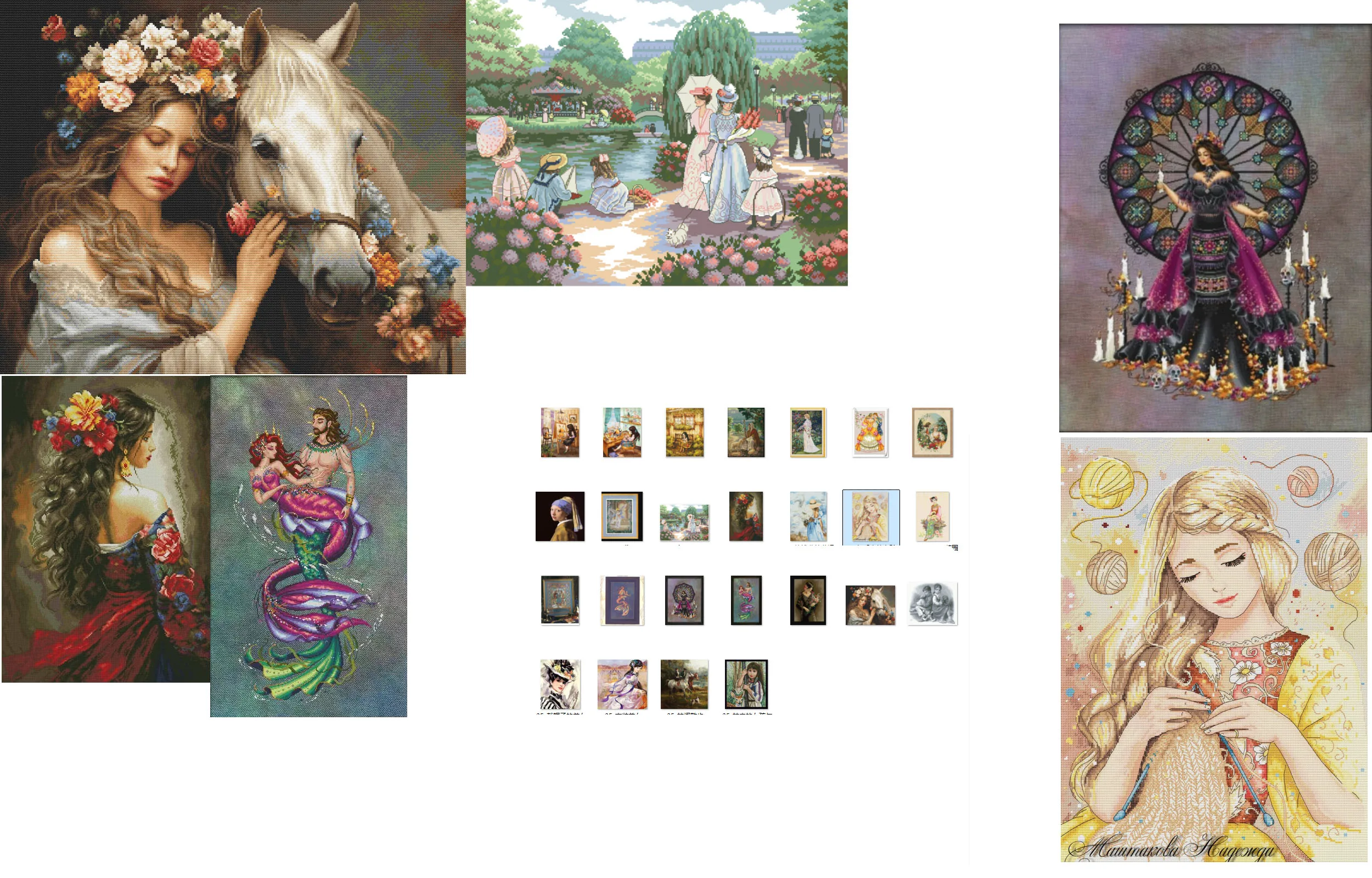 

Cross Stitch Kit for DIY Handmade Home Decor, Birds on a Teapot Bouquet, Fabric Cloth, Cotton -A beautiful woman wearing a hat