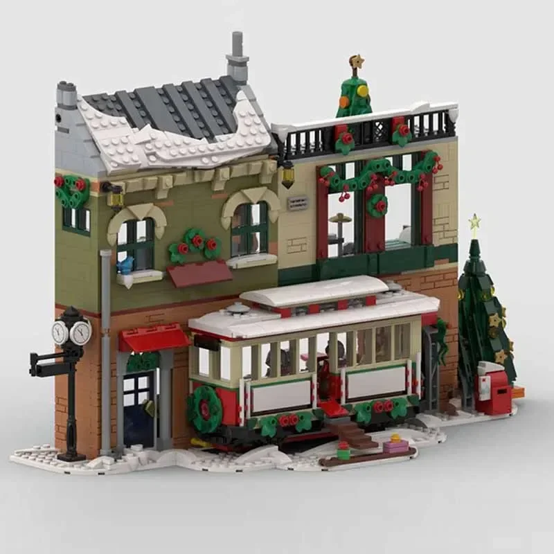 Street View MOC Building Brick Coffee Shop Inside The Tram Building Modular Technology Gifts Holiday Assemble Children Toys Suit