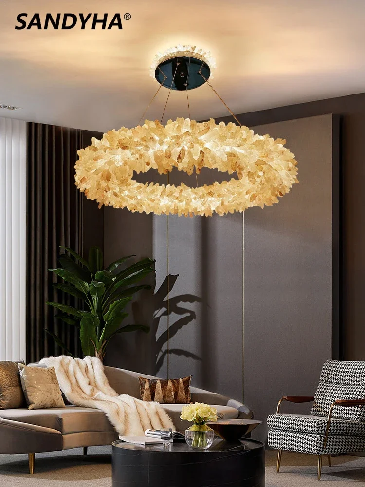 

SANDYHA Роскошный подвесной светильник из натурального хрусталя, скандинавская люстра, гостиная, столовая, спальня, вилла, домашний декор, стильное освещение