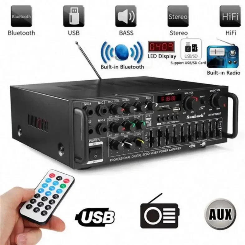 Professional Audio Amplifier 2 Channel Hi-Fi Stereo Sound Quality Car Amplifier 220V 110V Karaoke Amplifier